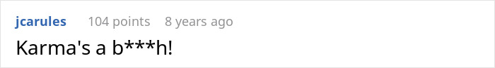 Reddit comment saying "Karma's a b***h!" related to an open relationship topic.