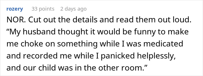 Text from a forum describing a husband's prank that almost cost his wife's life, intended as funny.