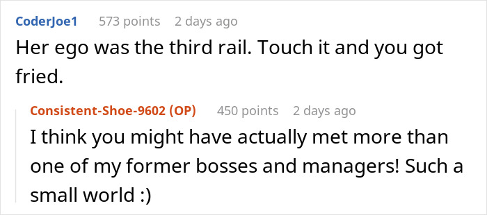 Reddit conversation about an egoistic boss and malicious compliance.