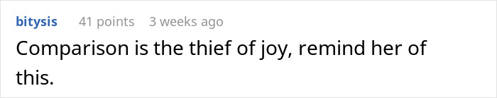Comment on comparison and joy in family dynamics discussion.