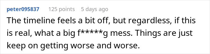 Comment expressing disbelief over a situation, with strong language censored.