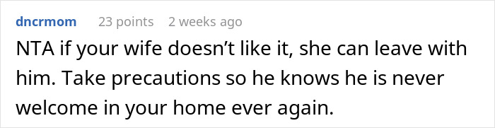 Comment discussing brother-in-law mooching situation and suggesting taking precautions to prevent future issues.