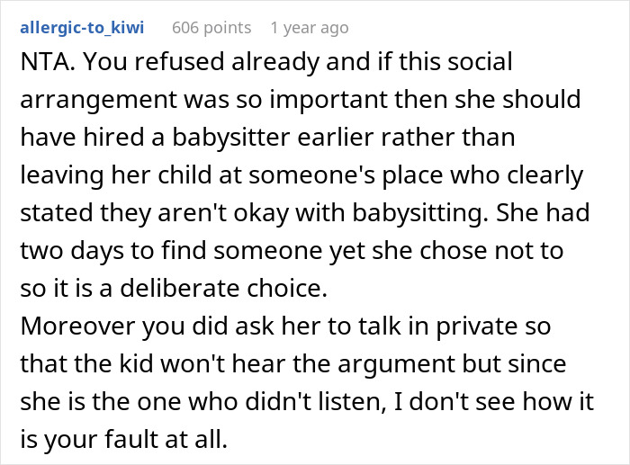Comment discussing a woman almost calling police after brother's girlfriend left her kid without permission. Comment discussing a woman almost calling police after brother's girlfriend left her kid without permission.
