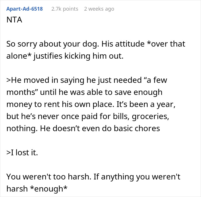 Reddit post discussing a brother-in-law mooching situation and eviction justification.