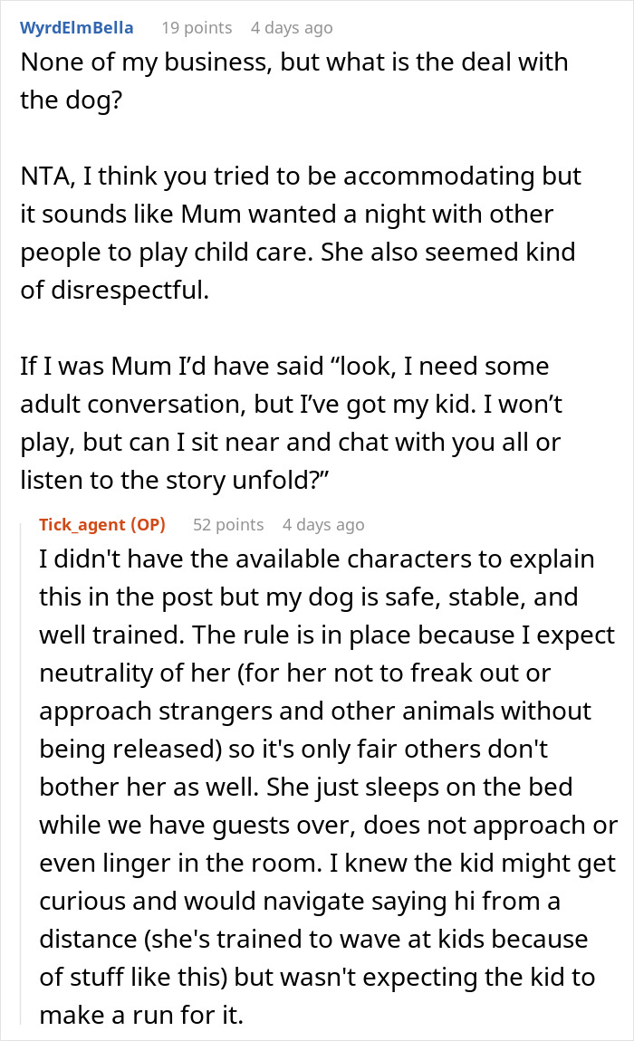 Text conversation about a D&D night disrupted by a woman's unexpected toddler, leading to a discussion on accommodating guests. Text conversation about a D&D night disrupted by a woman's unexpected toddler, leading to a discussion on accommodating guests.