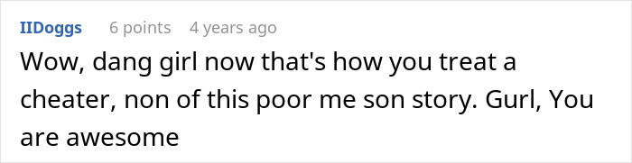 Comment praising a woman for exposing a cheater in a catfishing scenario. Comment praising a woman for exposing a cheater in a catfishing scenario.