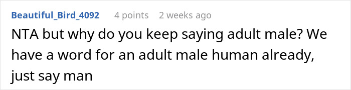 Reddit user comment about terminology for adult males.