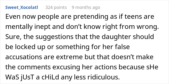 A Reddit comment criticizing excuses for a teen's behavior impacting university funds, questioning accountability.