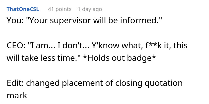 Text exchange showing a worker's malicious compliance with a rule, leading to an unexpected response from the CEO.
