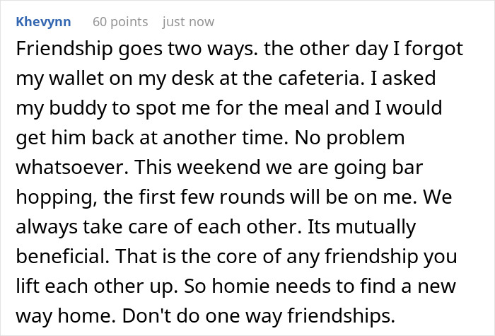 Text discussing friendship dynamics, highlighting mutual support and reciprocation in relationships.