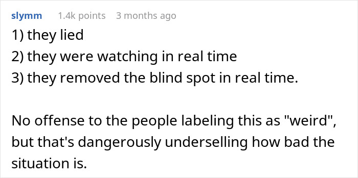 Text comment discussing sleepover incident with hidden camera concerns and mistrust. Text comment discussing sleepover incident with hidden camera concerns and mistrust.