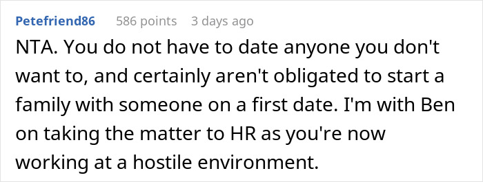 Comment on dating and single motherhood, supporting personal choice and addressing workplace issues.