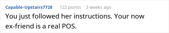 User comments on bridesmaid drama after rude, hypocritical wedding incident.