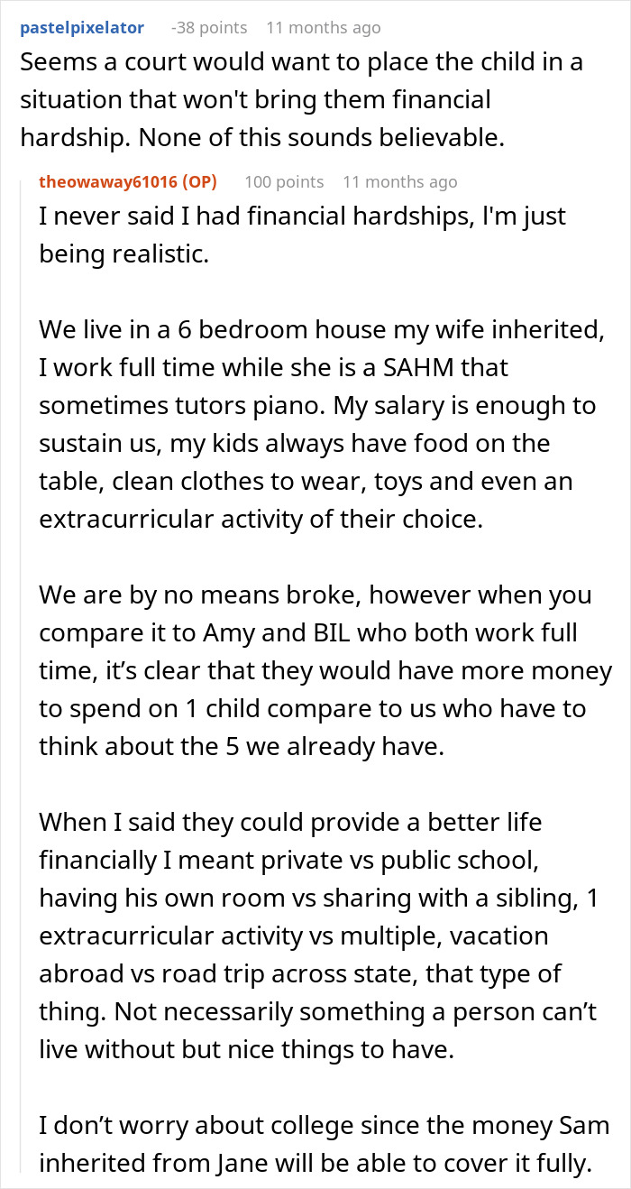 Comments discussing adoption decisions and financial considerations.