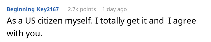 US citizen supports woman refusing boyfriend's family visit over tariffs.