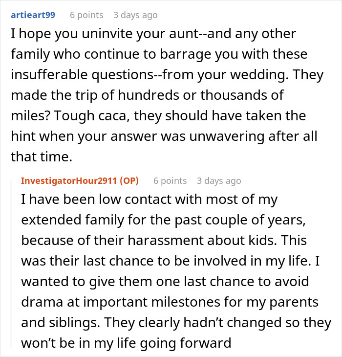 Reddit users discuss family tension over persistent questions about having kids. Reddit users discuss family tension over persistent questions about having kids.