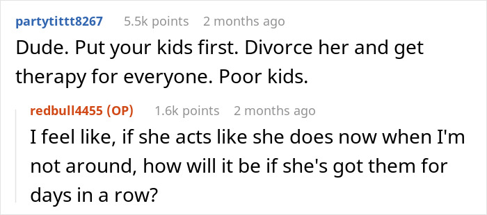 Comments discussing a dad's decision about his wife's mental illness and its effect on their kids.
