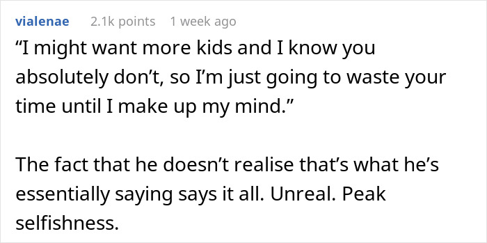 Text exchange about wanting kids leads to breakup, highlighting selfishness. Text exchange about wanting kids leads to breakup, highlighting selfishness.