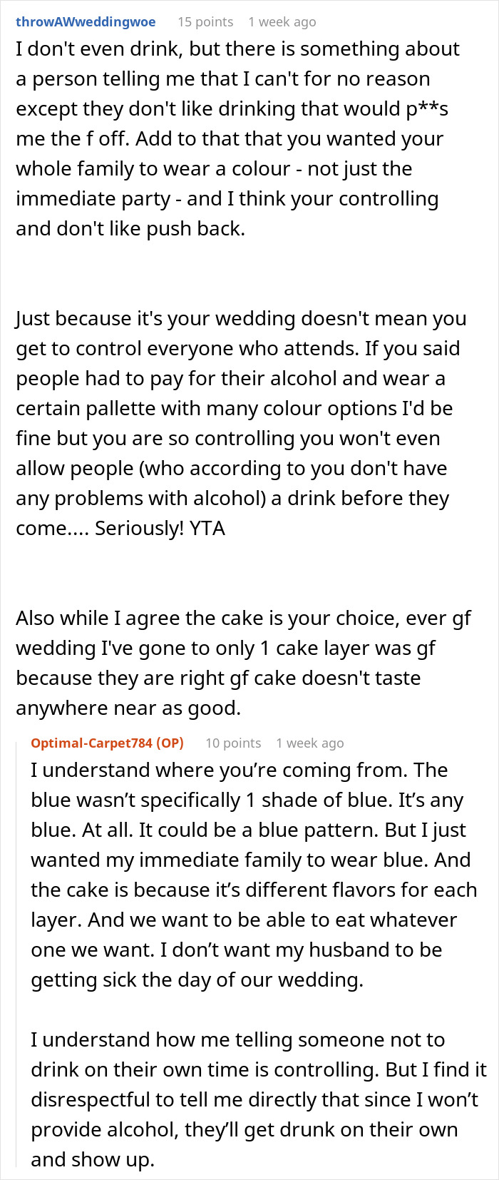 Text dispute about dry wedding; groom's decision criticized. Text dispute about dry wedding; groom's decision criticized.