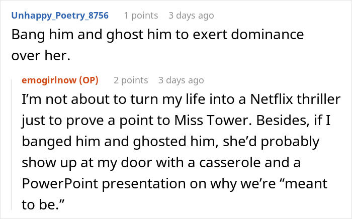 Reddit comments discuss dating advice and humorous consequences involving a matchmaking mom.