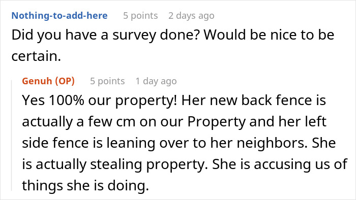 Reddit comments about a property dispute over a neighbor&rsquo;s fence, highlighting OCD concerns.