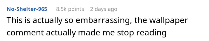 Comment on Reddit post about gaslighting and losing $600, expressing embarrassment over a wallpaper comment.