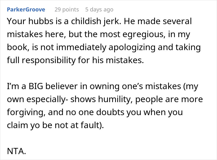 Comment discussing husband's behavior after throwing away wife's lunch. Comment discussing husband's behavior after throwing away wife's lunch.