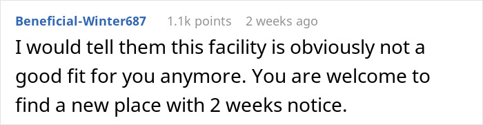 Comment discussing facility fit, mentioning notice, related to pregnant wife childcare.