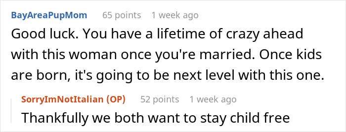 Reddit comments discussing expectations after marriage, touching on mil-expectations and choosing to stay child-free.