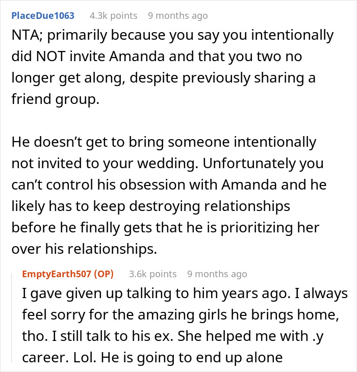 Text exchange debating brother&rsquo;s choice of +1 for wedding, highlighting a bride's concern over his female BFF over his GF.