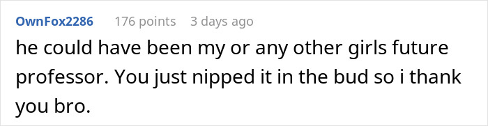 Text comment on recording professor's sexist remarks and its impact.