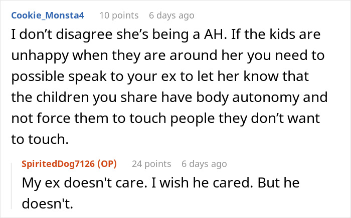 Reddit comments discussing stepmom wanting a bigger role in husband's kids' lives, with bio mom disagreeing.
