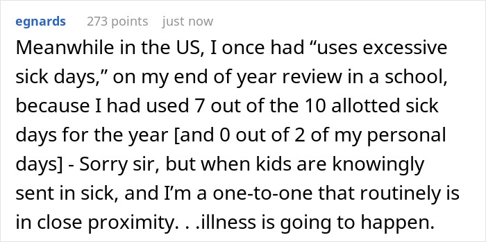 Text about American employee using sick days and HR response.
