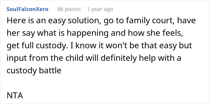 Reddit comment suggesting custody solution for child feeling unwanted at father's house. Reddit comment suggesting custody solution for child feeling unwanted at father's house.