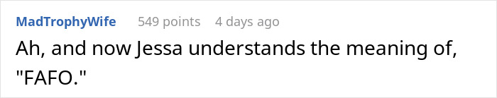 Comment about Jessa and the phrase "FAFO" regarding a trip reimbursement. Comment about Jessa and the phrase "FAFO" regarding a trip reimbursement.
