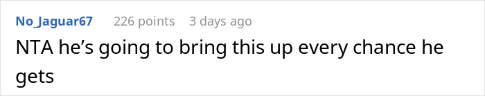 Reddit comment discussing family conflict over a newborn's pneumonia.