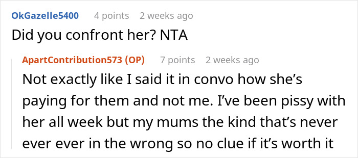 Reddit comments discussing family holiday invitation issue.