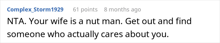 Reddit comment advising divorce after a dead bedroom, suggesting to find someone who cares.