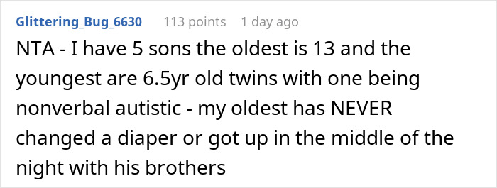 Reddit comment discussing parenting challenges and children's responsibilities. Reddit comment discussing parenting challenges and children's responsibilities.