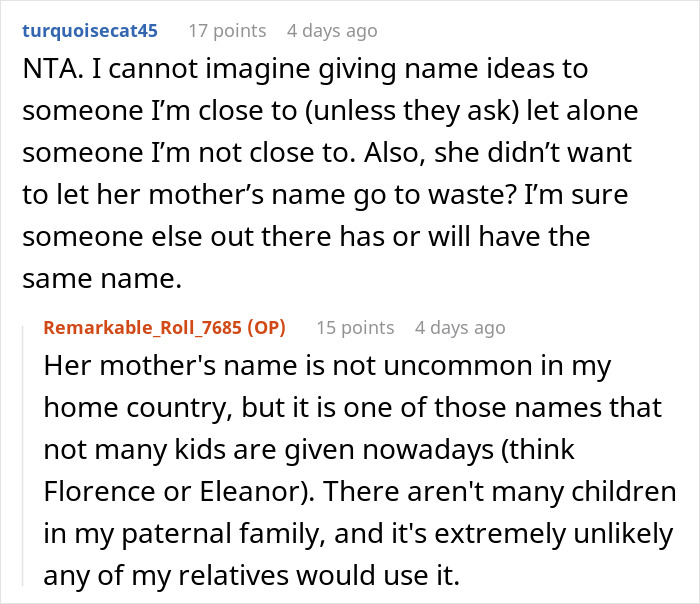 Text conversation about naming a baby, with debate over using stepmom&rsquo;s mother's name.