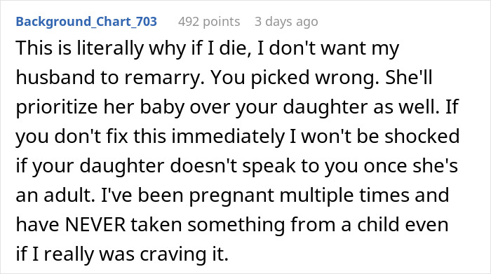 Comment criticizing a woman for eating a child’s cupcake, discussing pregnancy cravings. Comment criticizing a woman for eating a child’s cupcake, discussing pregnancy cravings.