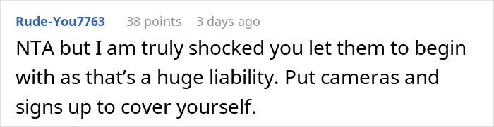 Reddit comment discussing liability about neighborhood kids using a home pool without permission.