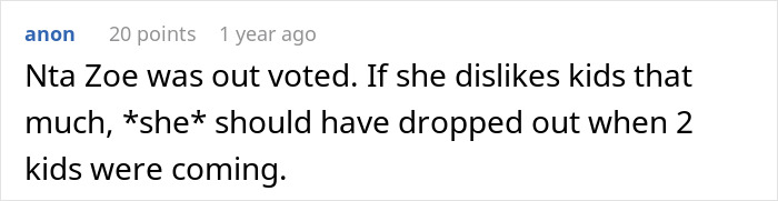 Online comment discussing a childfree friend's upset reaction to holiday plans involving children. Online comment discussing a childfree friend's upset reaction to holiday plans involving children.