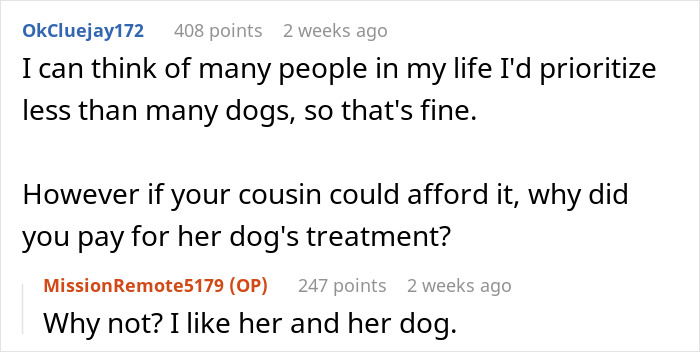 User message prioritizing dogs over people and discussing paying for a dog's treatment. User message prioritizing dogs over people and discussing paying for a dog's treatment.