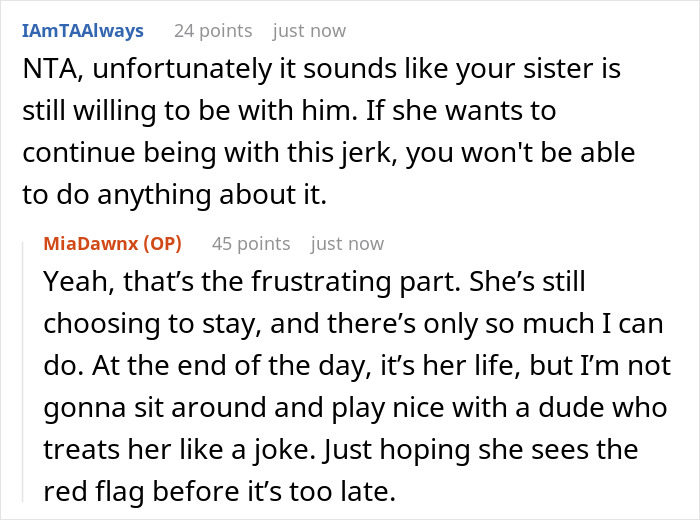 Text exchange discussing a prank proposal backfire where a sibling calls out behavior, highlighting family tension.