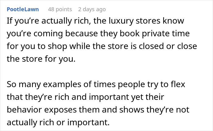 Text discussing failed attempt to use perceived importance and wealth in luxury shopping scenario. Text discussing failed attempt to use perceived importance and wealth in luxury shopping scenario.