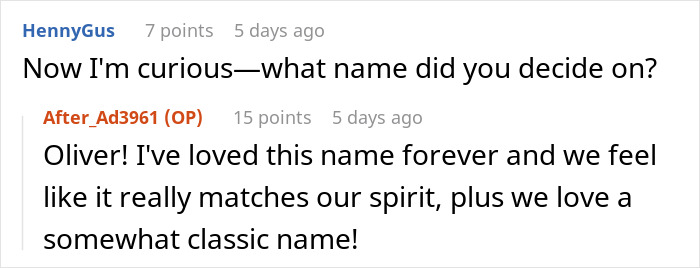 Comments about choosing the baby name Oliver over a 100-year-old family tradition.