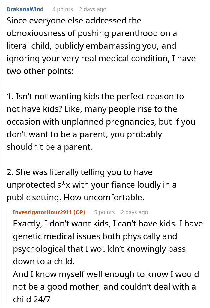 Reddit comments discussing pressure about having kids and the reasons for choosing not to have them. Reddit comments discussing pressure about having kids and the reasons for choosing not to have them.