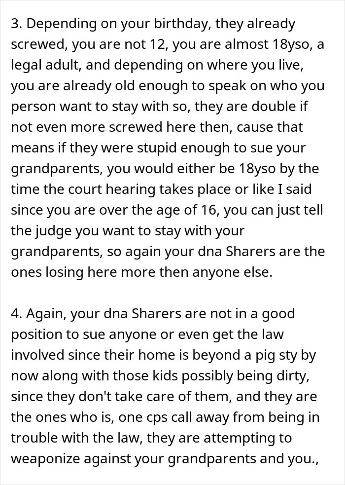 Text discussing moving in with grandparents due to family issues and legal considerations at age 18. Text discussing moving in with grandparents due to family issues and legal considerations at age 18.