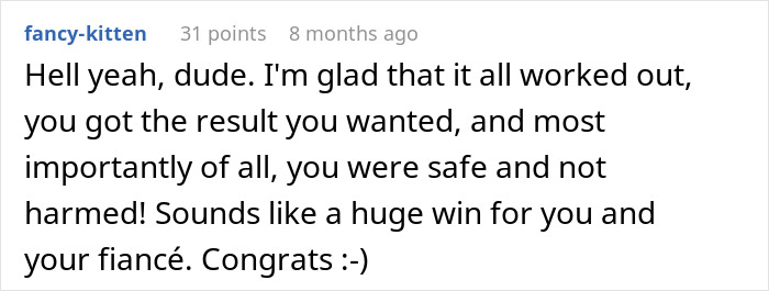 Comment expressing support and relief after someone came out safely to family, celebrating a positive outcome.